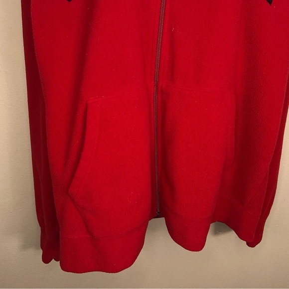 LARGE Y2K ERA OLD NAVY WOMENS RED FLEECE JACKET PULLOVER BLACK LOGO - Picture 2 of 10